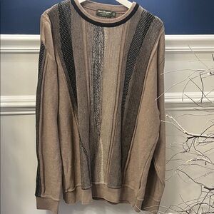 90s Vintage Norm Thompson Beige and Black Crewneck Sweater